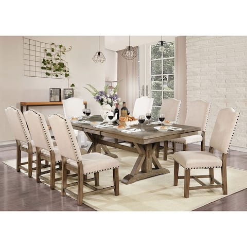 Dining Table and Chairs Set in Light Oak & Beige