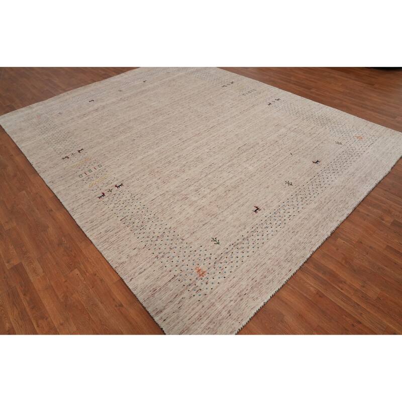 Hand Knotted Oriental 100% Wool Carpet Tribal Animal Pictorial Beige & Ivories Gabbeh Area Rug - 11' 5'' X 9' 0''