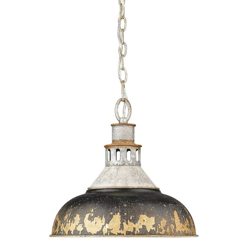 Golden Lighting Kinsley 14" Wide Pendant - Aged Galvanized Steel / Antique Black Iron