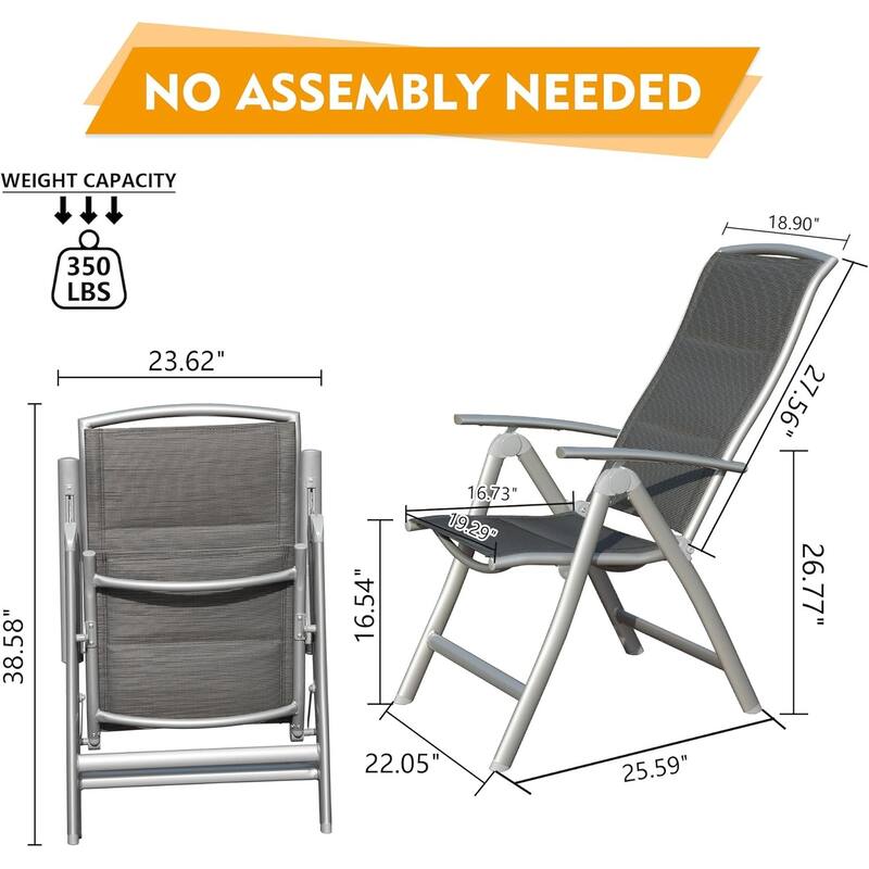 GDFStudio - Darien Folding Reclining Patio Chairs Set of 2 with Adjustable High Backrest and Aluminium Frame
