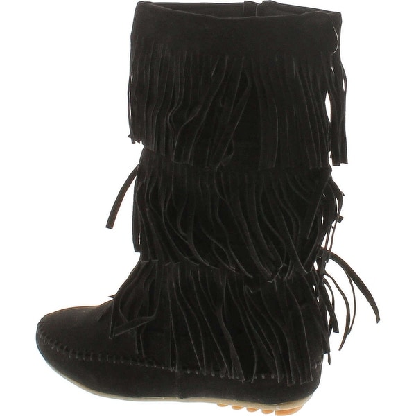 black fringe moccasin boots