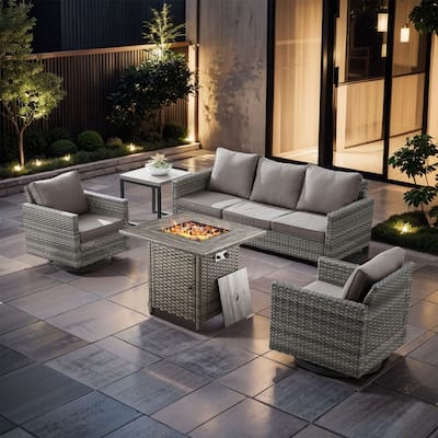 5 Pieces Fire Pit Table with Sofa Swivel Chair Set