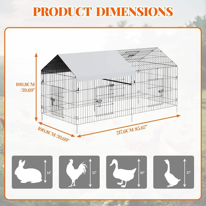 Metal Chicken Coop, Chicken Run for Yard with Cover for Outside Rabbit Duck Hen