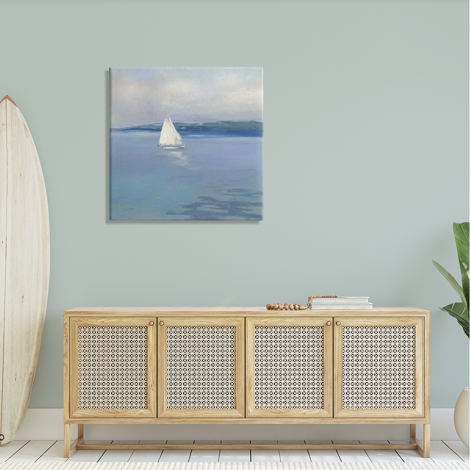 Stupell Serene Sailboat Floating Water Ocean Landscape Painting  Canvas Wall Art-image