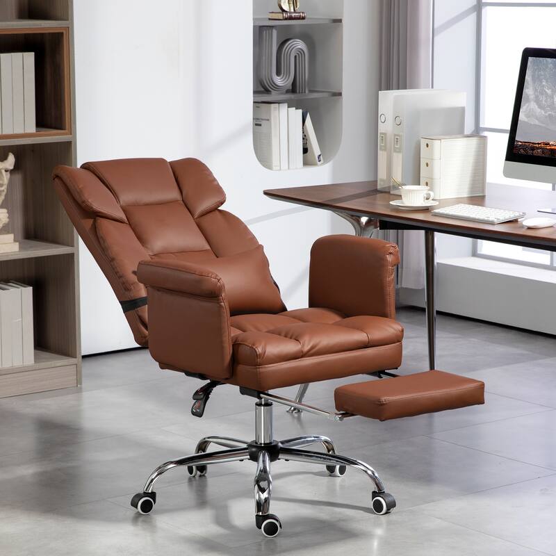 Executive PU Leather Office Chair with Footrest, Reclining Back, and Ergonomic Swivel Design