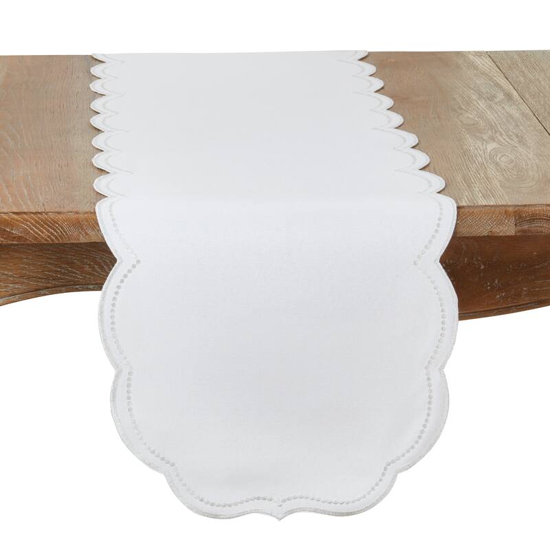 Embroidered Polka Dot Table Runner With Scallop Edge - 16"x70" - Silver