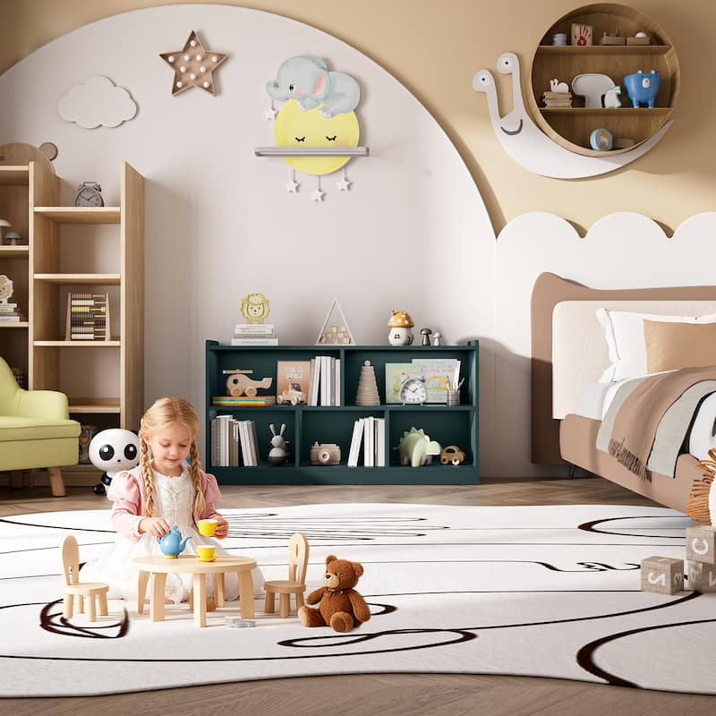 Wooden Storage Cabinet with 5 Sections, Montessori Kids Bookshelf and Toy Organizer for Nursery, Playroom & Classroom