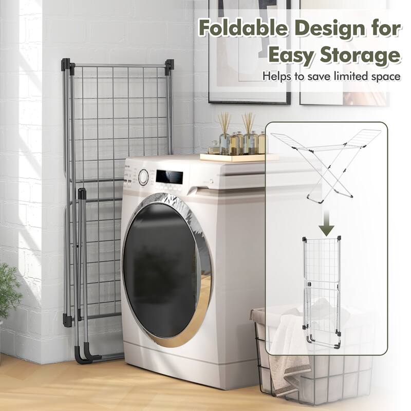Gymax Folding Clothes Drying Rack w/ Adjustable Wings 20 Drying Rails