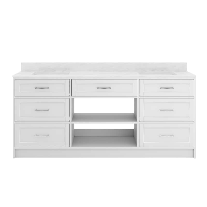 72-in Undermount Double Sink Bathroom Vanity with White Quartz Top - White