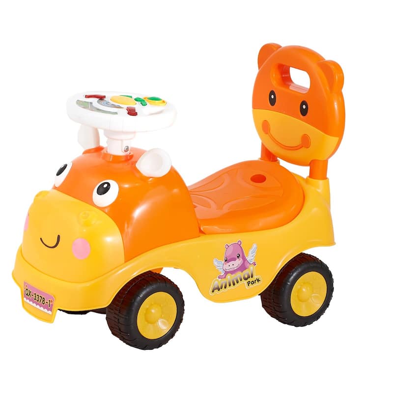 Kids Ride-On Toy with Music, Horn, and Under-Seat Storage - 19.7 x 9.4 x 16.3 in