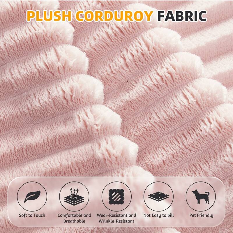 78.7 Inch Convertible Floor Sofa Bed, Plush Corduroy Sleeper Couch with Blanket and 2 Pillows, Deep Seat