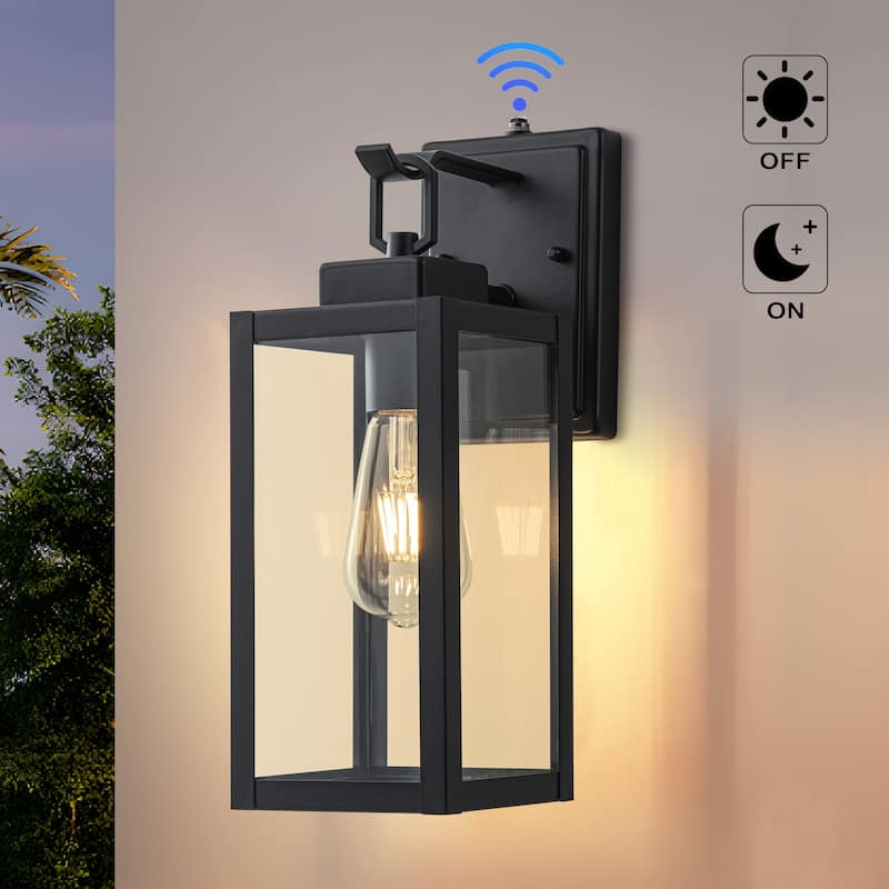 C Cattleya 1-Light Matte Black Dusk to Dawn Outdoor Wall Lantern Sconce - 13.5-inch