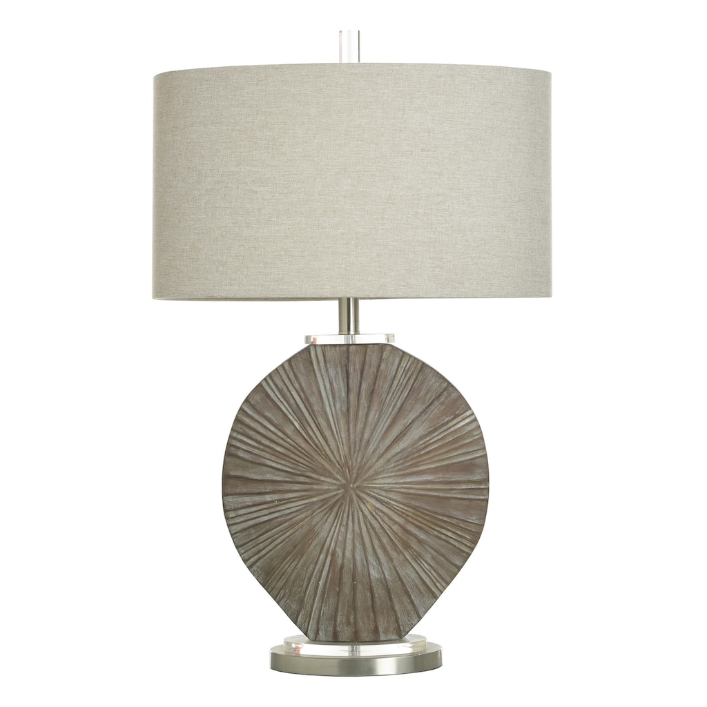Silver Burst Table Lamp - Brushed Grey and Silver Polyresin Body - Taupe Shade