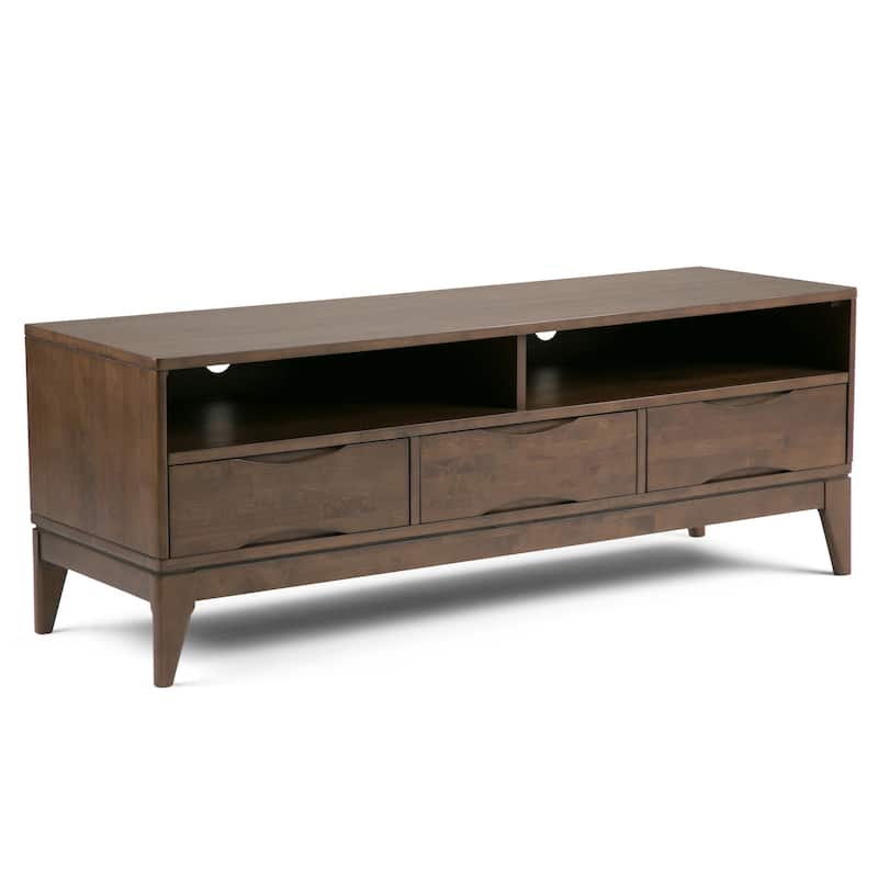 WYNDENHALL Pearson SOLID HARDWOOD 60 inch Wide Mid Century Modern TV Media Stand For TVs upto 65 inches - 60"w x 19"d x 22" h