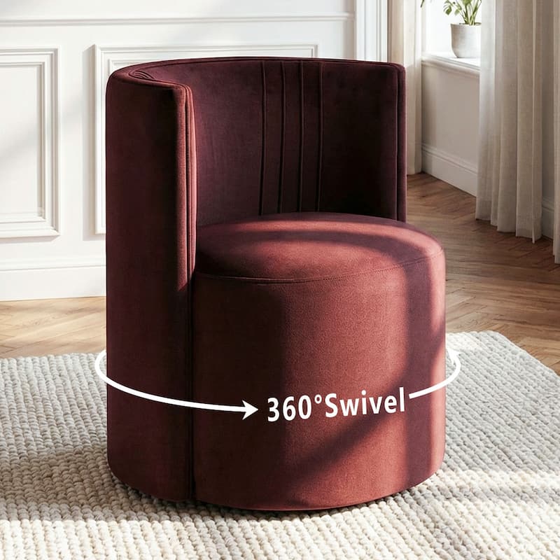 Velvet Swivel Dining Chairs with Rolling Casters, Upholstered Barrel Back Dining ArmChairs