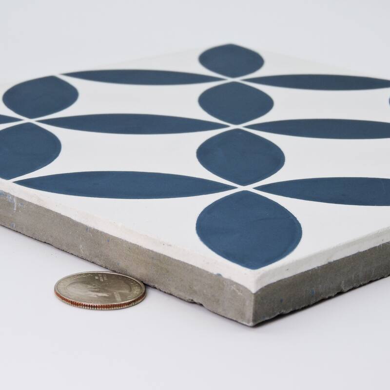 Amlo Handmade Cement Tile, 8x8, White-Navy