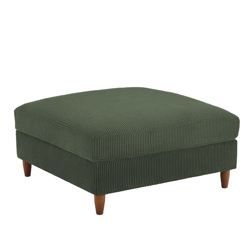 Modern Square Corduroy Upholstered Ottoman With Wood Leg - 19.3" H - Green