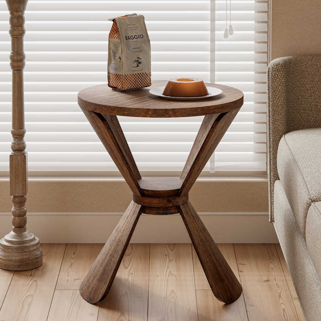COZAYH Vintage Style End Table with Storage Shelf, Retro Small Side Table for Living Room Bedroom, Natural Wood Finish