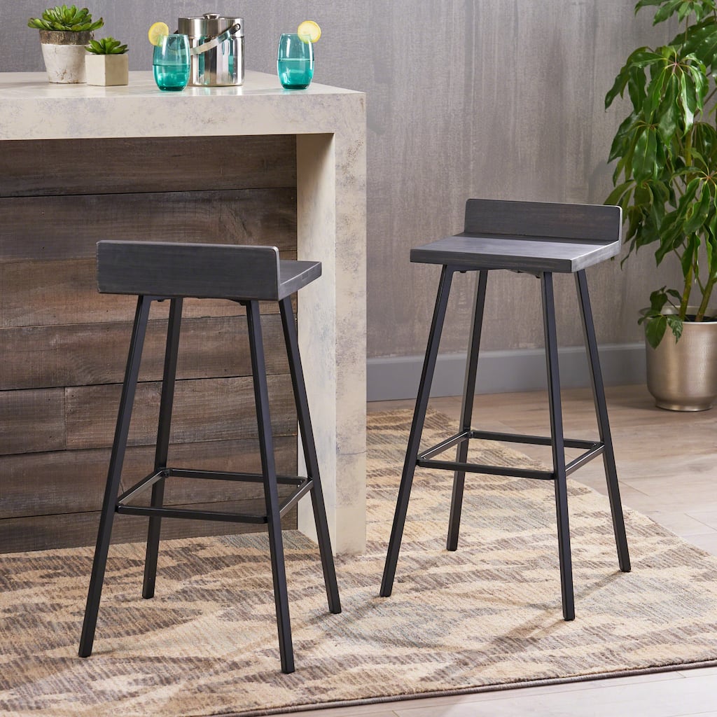Contemporary Indoor Acacia Wood Bar Stools (Set of 2), Bar Height