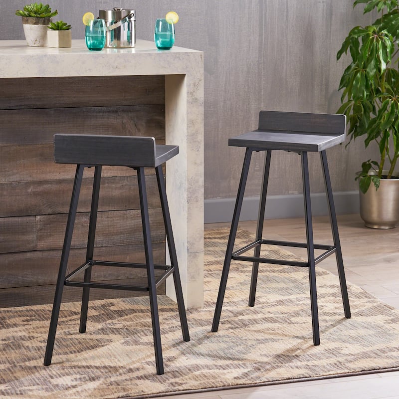 Roomfitters Industrial Metal Barstool Set with Wooden Seat and Backrest, Modern Design for Kitchen or Bar Counter, Set of 2 - Grey