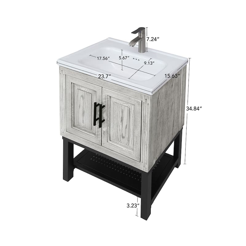 24" Bathroom Vanity with White Ceramic Sink & Hot and Cold Faucet