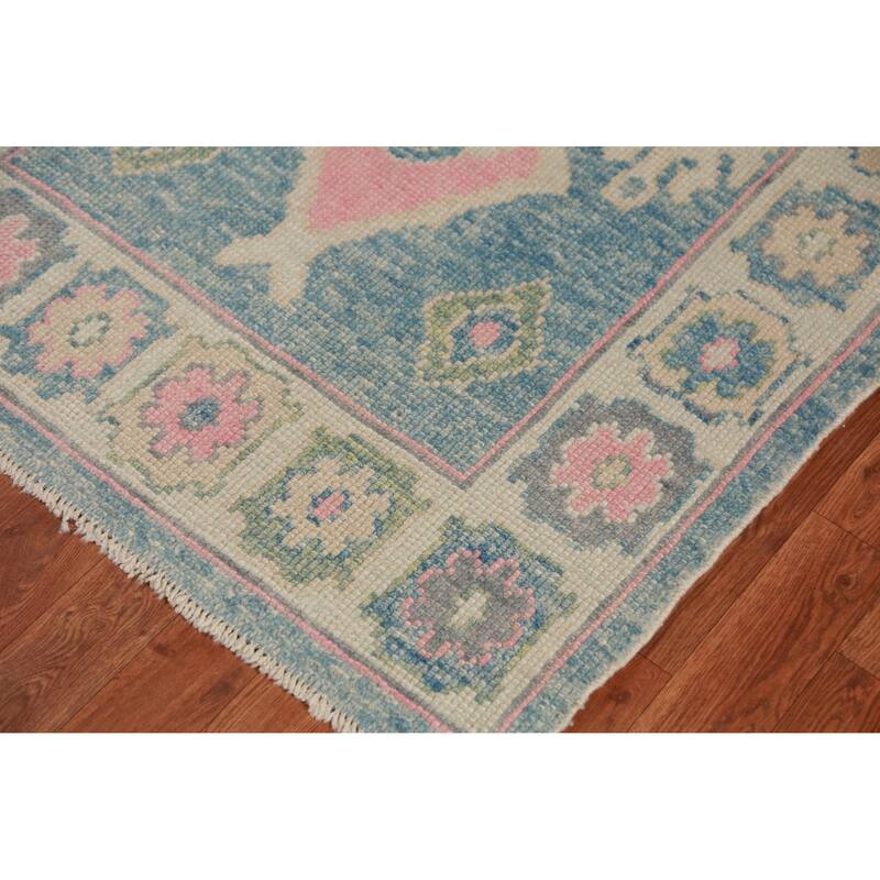 Hand Knotted Oriental 100% Wool Carpet Transitional Geometric Navy Blue & Blues Oushak Runner Rug - 11' 9'' X 3' 3''