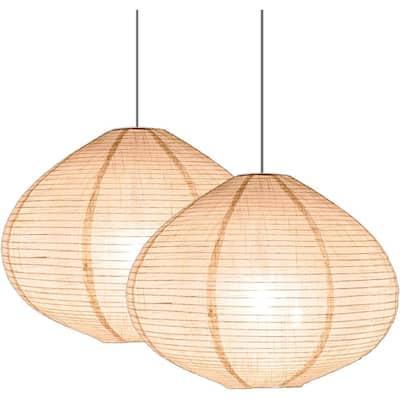 2 Pack handmade pendant light beige bedroom light cotton linen blend hanging lantern