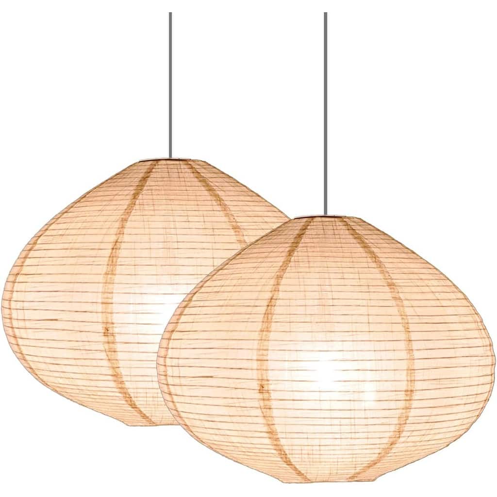 2 Pack handmade pendant light beige bedroom light cotton linen blend hanging lantern