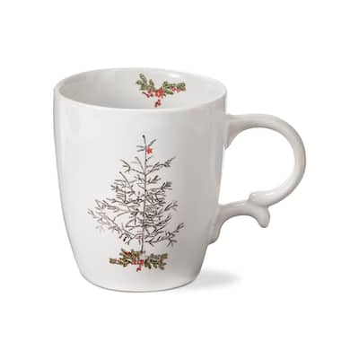 Farmhouse Christmas Collection Winter Christmas Tree Print White Dishwasher Safe Stoneware Mug, 14 oz.