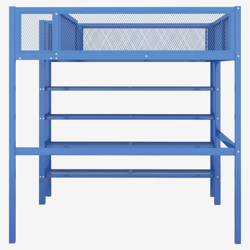 Twin/Full Metal Loft Bed with Built-in Desk, Shelves, and Storage, Modern Design