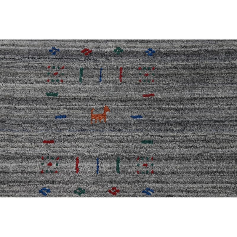 Hand Knotted Oriental 100% Wool Carpet Tribal Stripe Greys & Charcoal Gabbeh Area Rug - 9' 10'' X 8' 1''