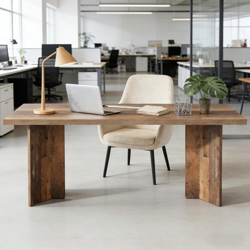 63" Farmhouse-Style Home Office Desk with Thick MDF Top and Sturdy Base