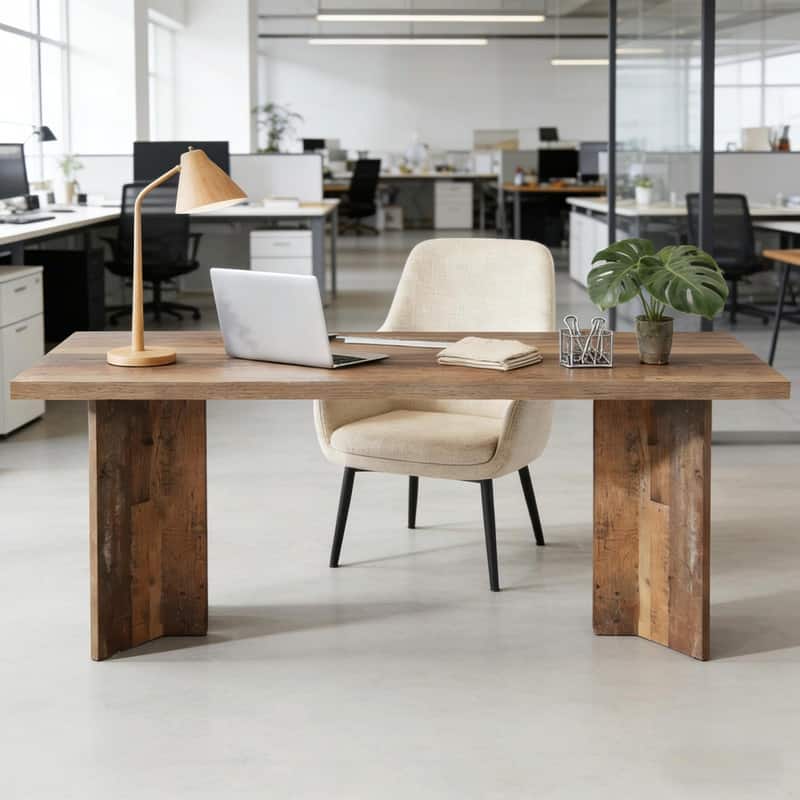 63" Farmhouse-Style Home Office Desk with Thick MDF Top and Sturdy Base