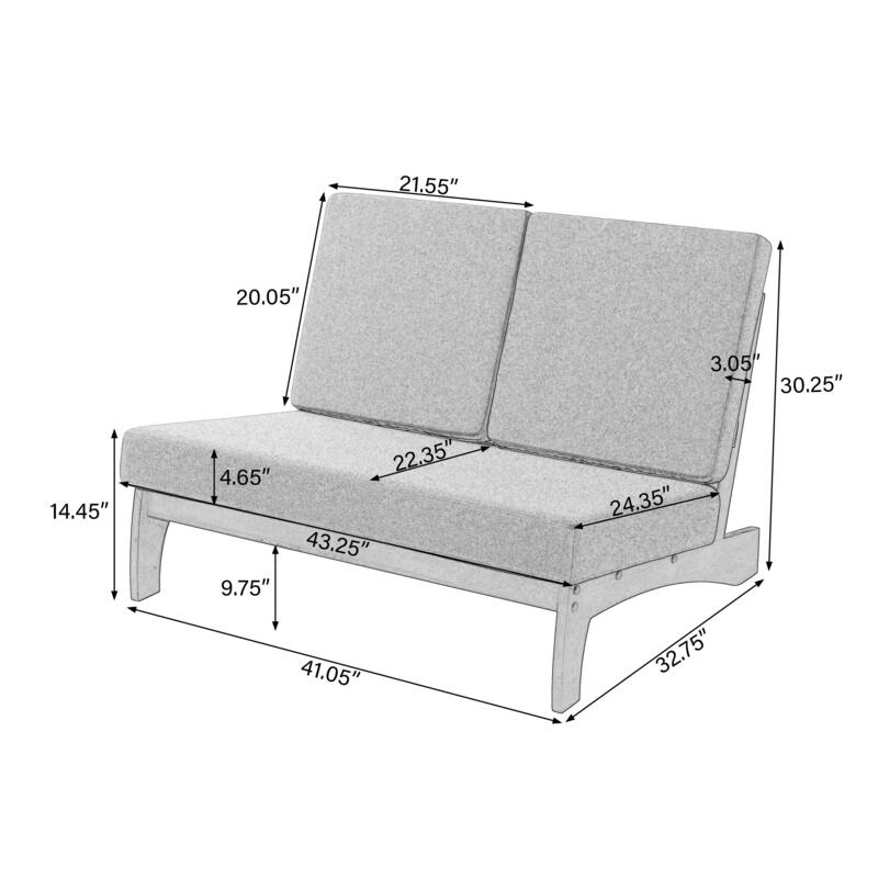 Outdoor Solid Teak Club Chairs Set Loveseat with Cushions - N/A