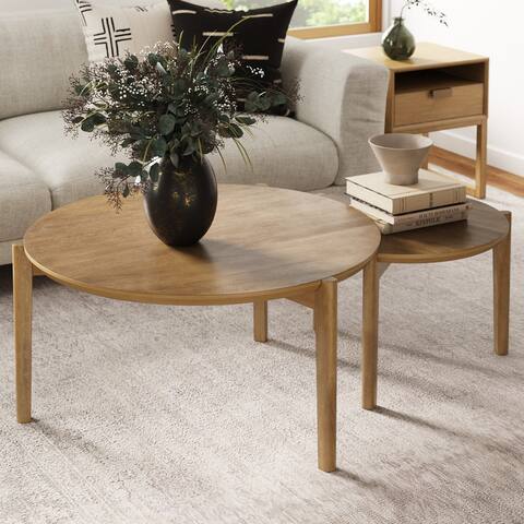 Nathan James Kendall Round Nesting Living Room Coffee Table Set of 2 Solid Wood Legs, Light Brown