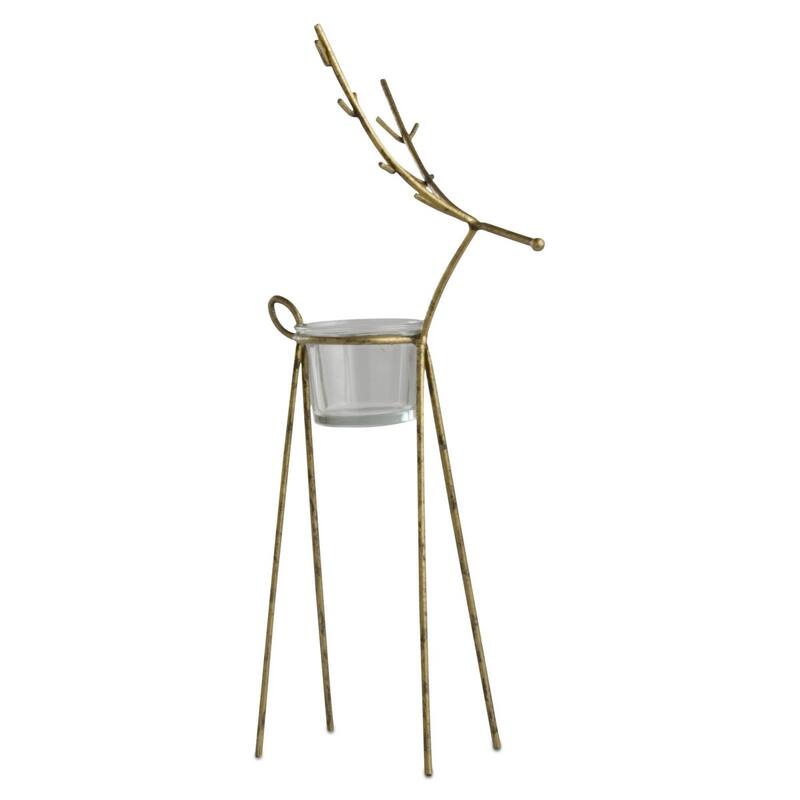 Gold Christmas Reindeer Large Tealight Candle Holder Tabletop Decor 5.62L x 4.25W x 13.39H inch.