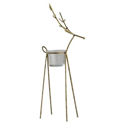 Gold Christmas Reindeer Large Tealight Candle Holder Tabletop Decor 5.62L x 4.25W x 13.39H inch.