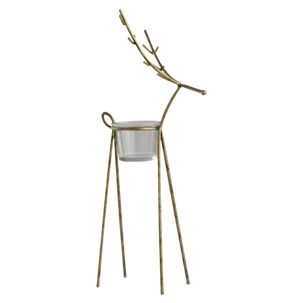 Gold Christmas Reindeer Large Tealight Candle Holder Tabletop Decor 5.62L x 4.25W x 13.39H inch.