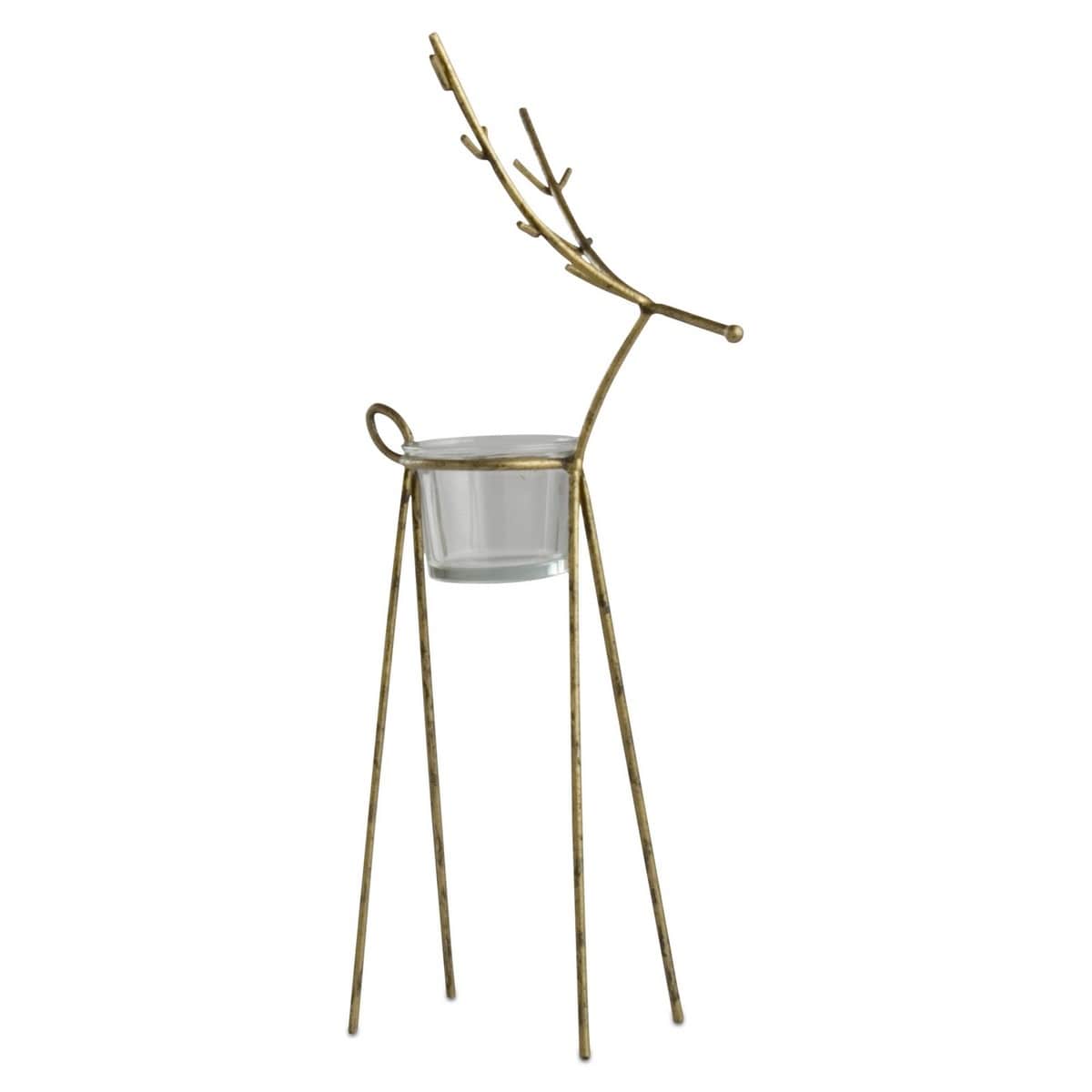 Gold Christmas Reindeer Large Tealight Candle Holder Tabletop Decor 5.62L x 4.25W x 13.39H inch.