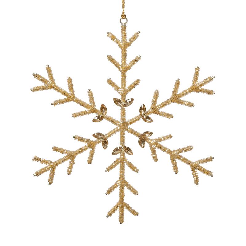 Golden Beaded Snowflake Christmas Hanging Ornaments, Set of 12, 10"