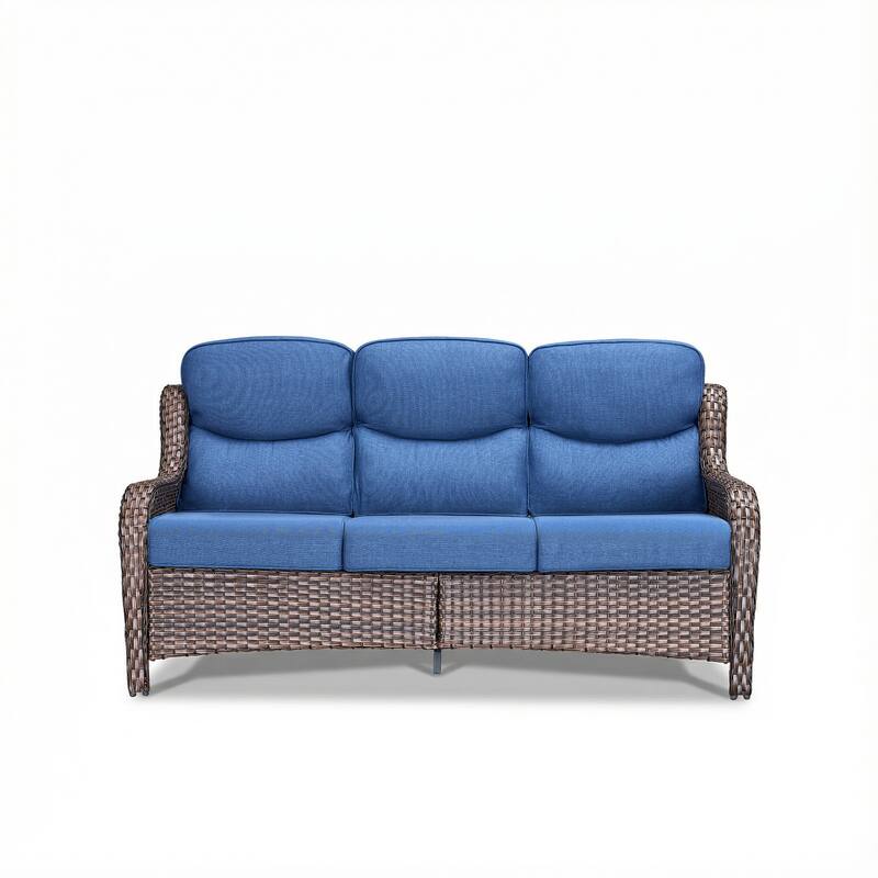 Pocassy Outdoor Wicker 3 Seat Sofa with 5 In Thick Cushion Patio Sofa