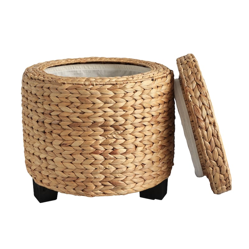 happimess Addie 17.72" Handwoven Water Hyacinth Storage Ottoman with Lid - Natural