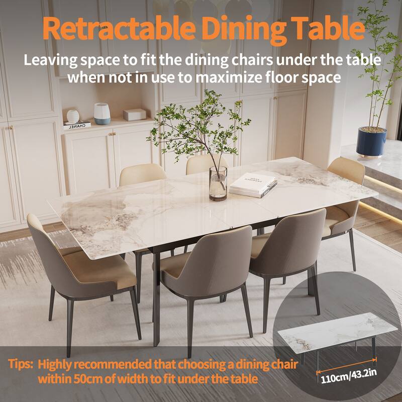 Sintered Stone and Iron Expandable Large Dining Table
