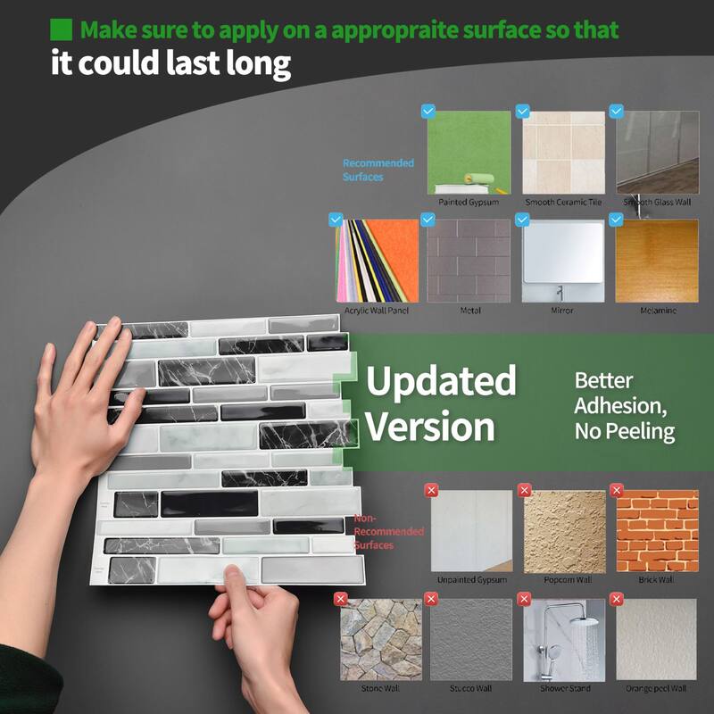 Art3d 12"x12" Vinyl Peel and Stick Backsplash Tile Marble Look(10-Pack)