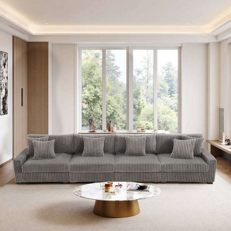 Modular Cotton Flannel Plush Sectional Sofa with Ottomans