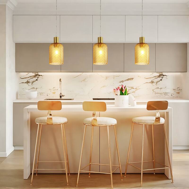 1/3-Light Modern Glam Bell-Shaped Adjustable Island Pendant Light with Clear/Blue/Amber Textured Glass