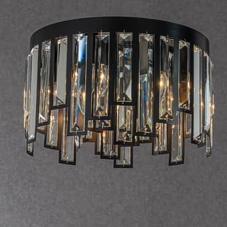 CraftHome 6 Lights Matte Black Flush Mount Chandelier Modern Dimmable Round Ceiling Lamp With Crystal Accents - W16''