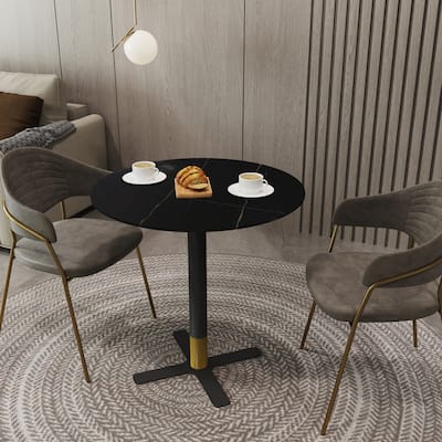 Vail Round Dining Table 36 in. Sintered Stone Tabletop in Black Stainless Steel Cross X-Shape Pedestal Base