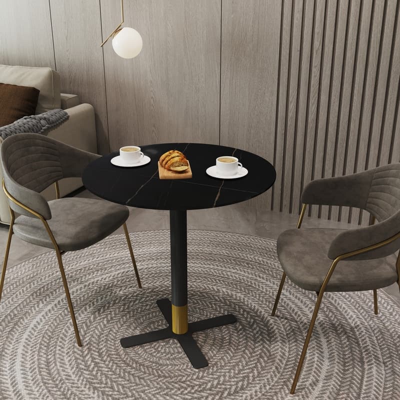 Vail Round Dining Table 36 in. Sintered Stone Tabletop in Black Stainless Steel Cross X-Shape Pedestal Base