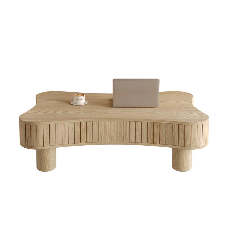 Lift Top Coffee Table for Living Room 42" Fluted Panel Hidden Storage, Silent Hydraulic Lift, Curved Safety Corners,Natural Wood